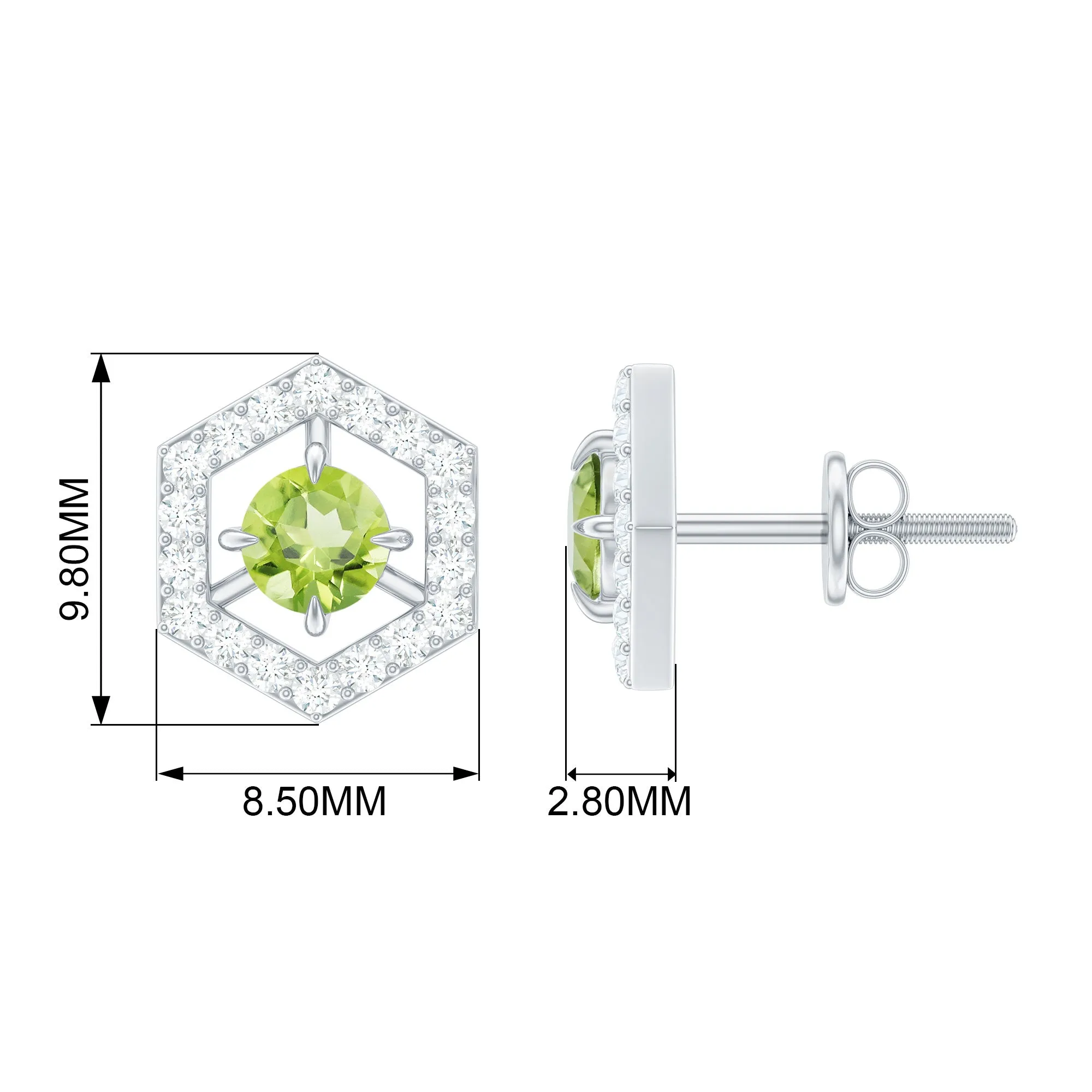 0.75 CT Minimal Peridot and Diamond Geometric Stud Earrings