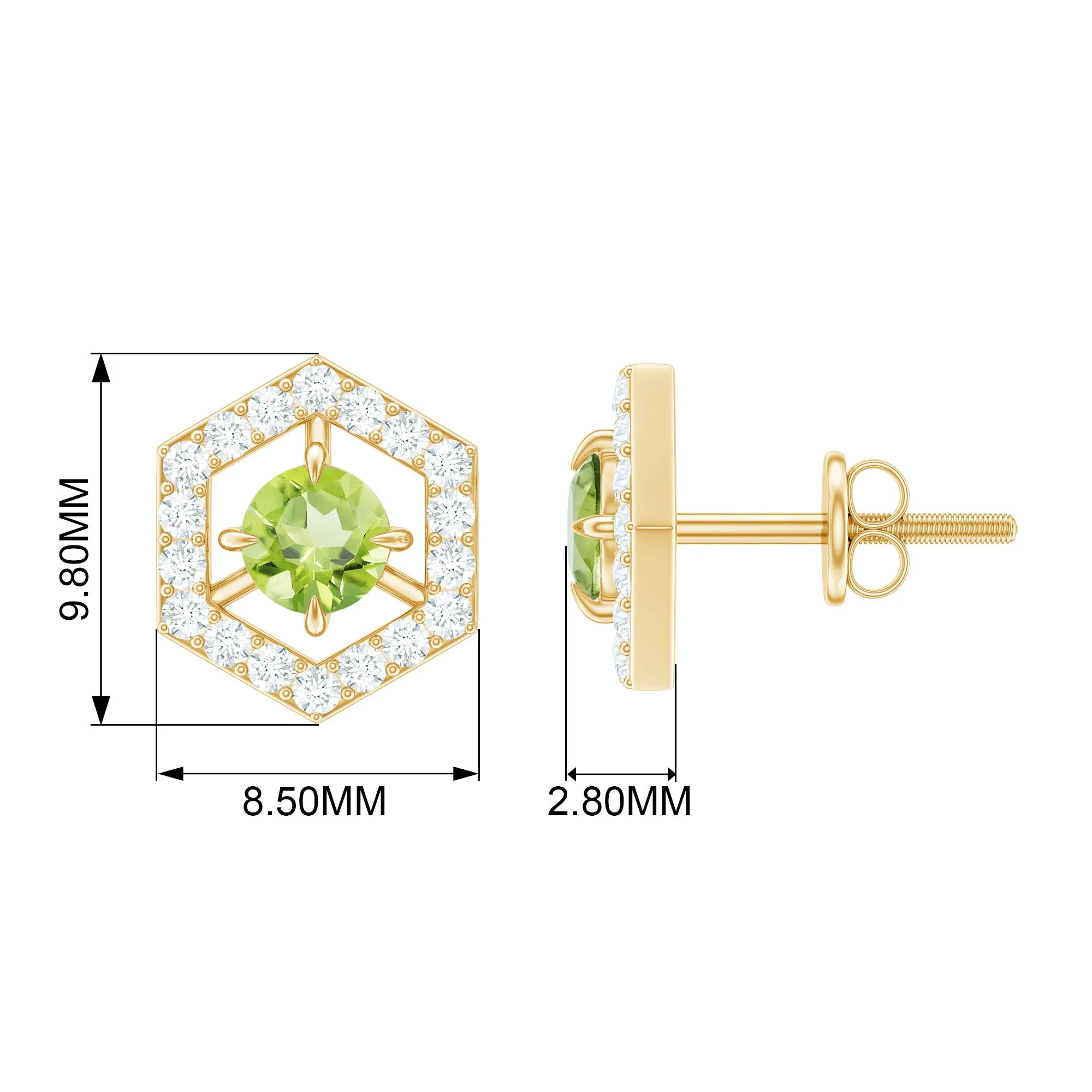 0.75 CT Minimal Peridot and Diamond Geometric Stud Earrings