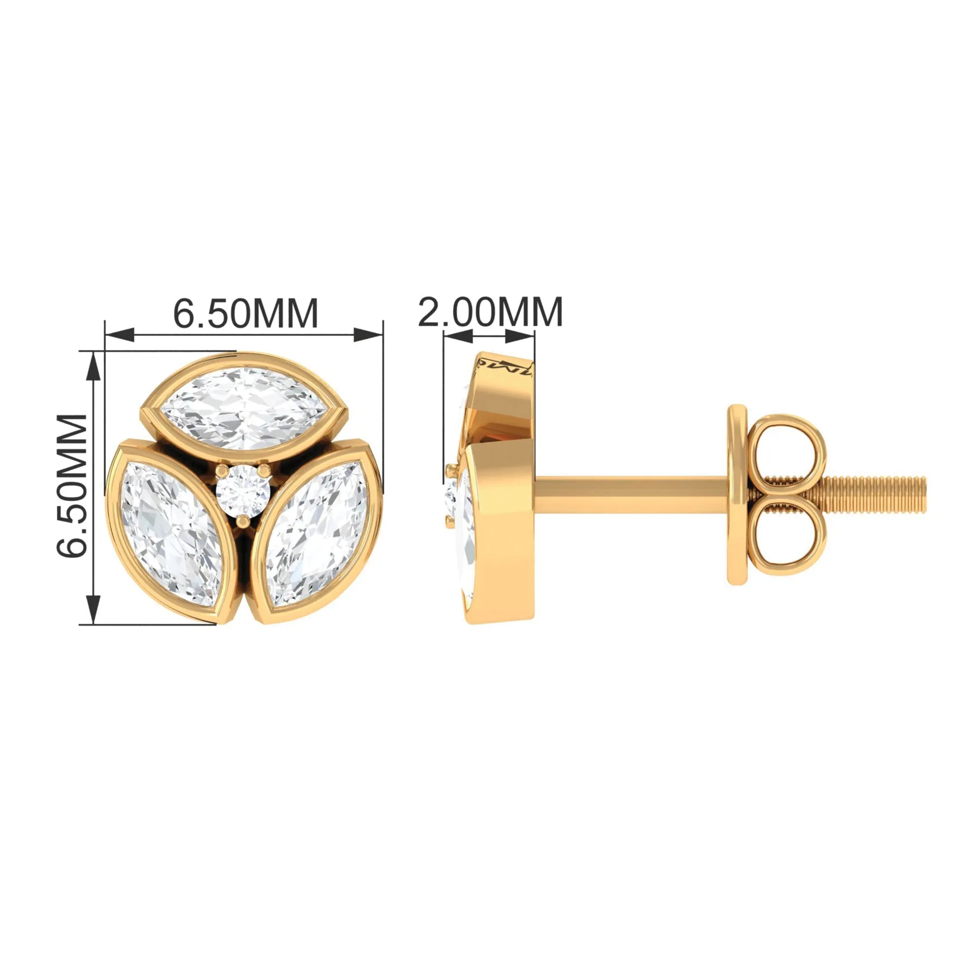 0.75 CT Natural Diamond Minimal Stud Earrings in Gold