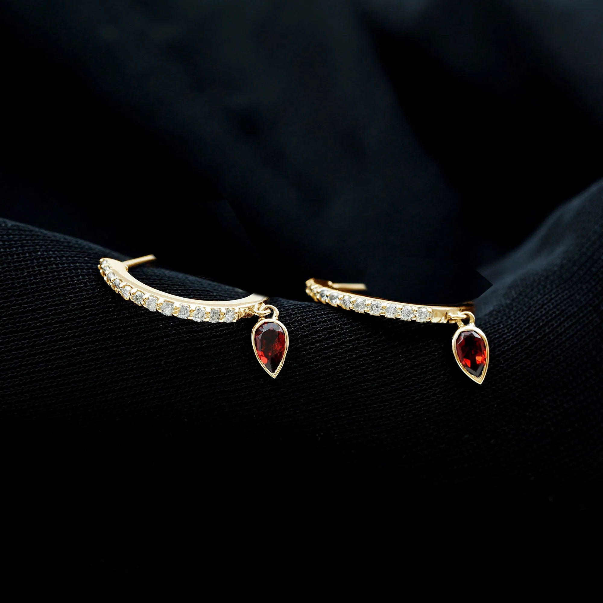 1 CT Minimal Garnet Drop Hinged Hoop Earrings with Diamond Accent