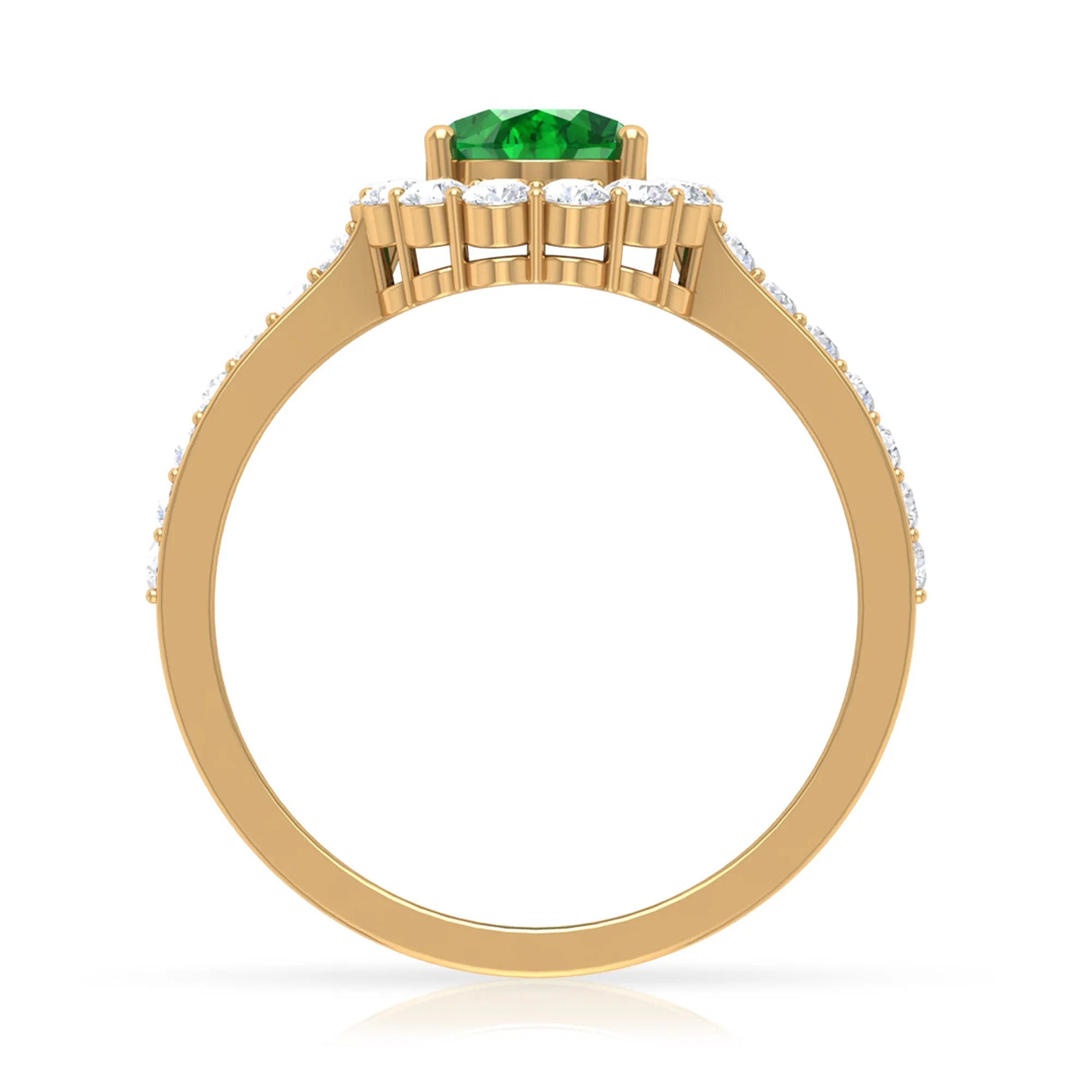 1 CT Oval shape Emerald Halo Engagement Ring with Diamond