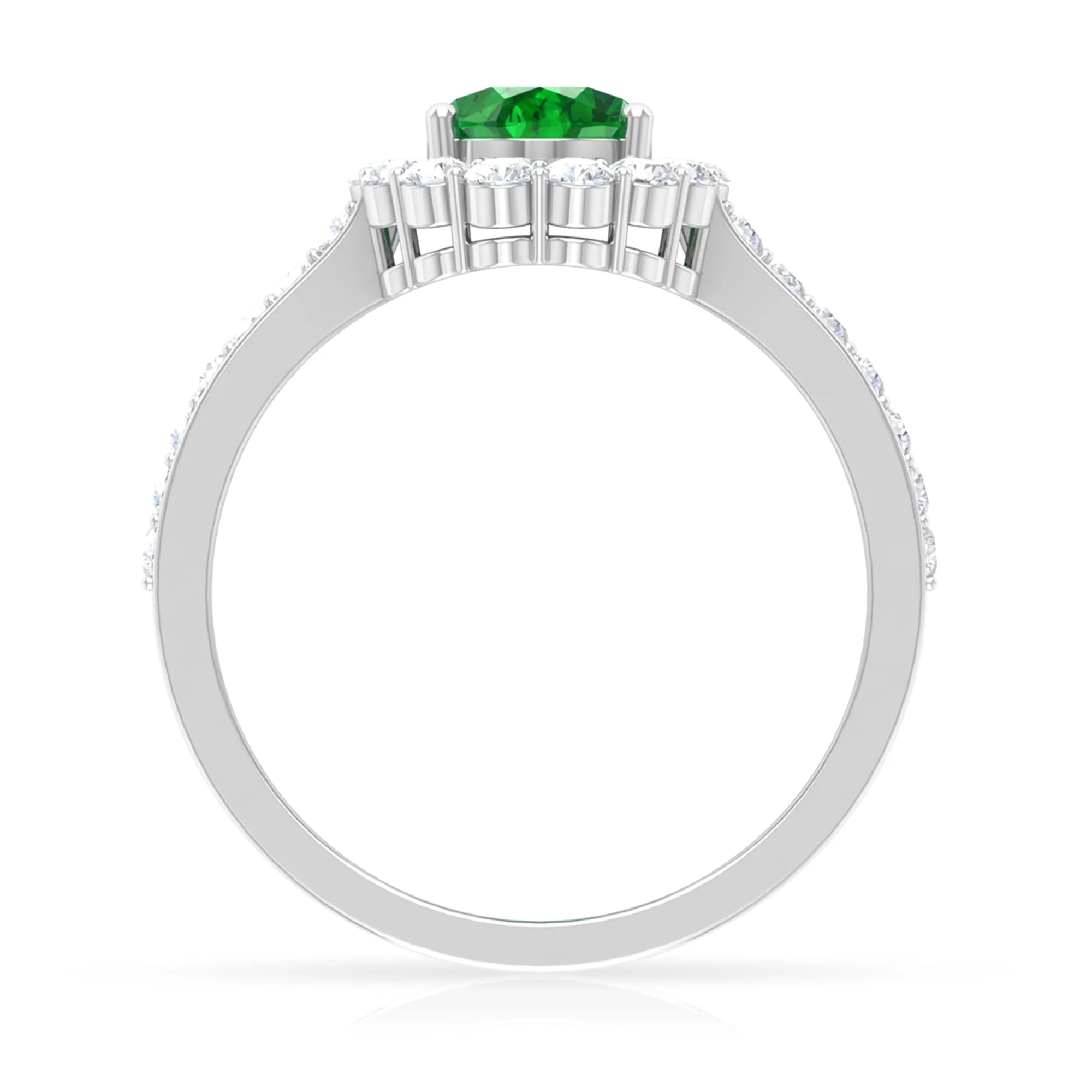 1 CT Oval shape Emerald Halo Engagement Ring with Diamond