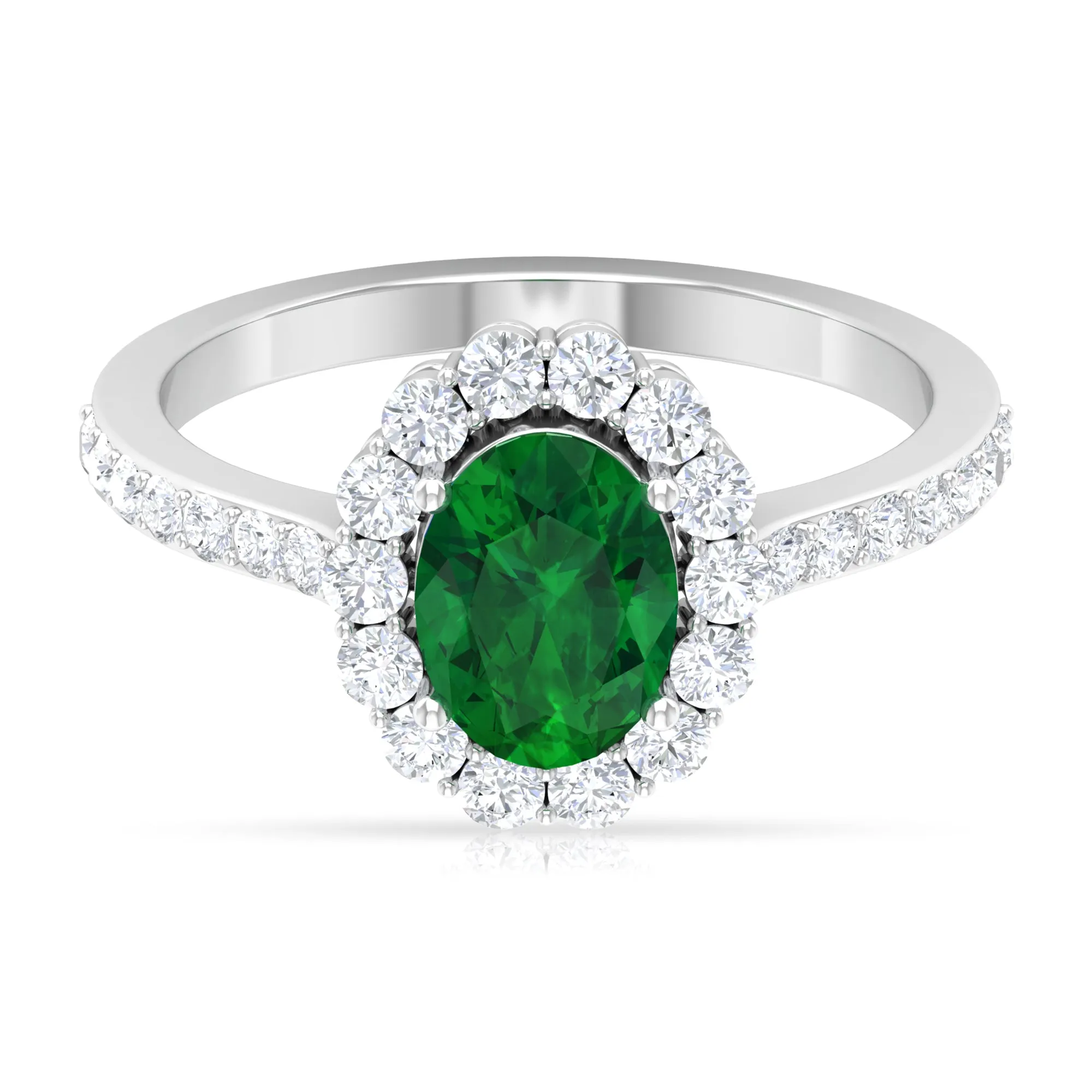 1 CT Oval shape Emerald Halo Engagement Ring with Diamond