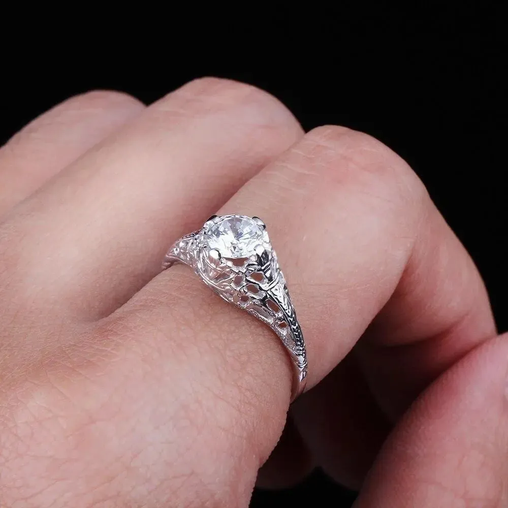 10k White Gold Vintage / Unique Moissanite Ring 0.6ct