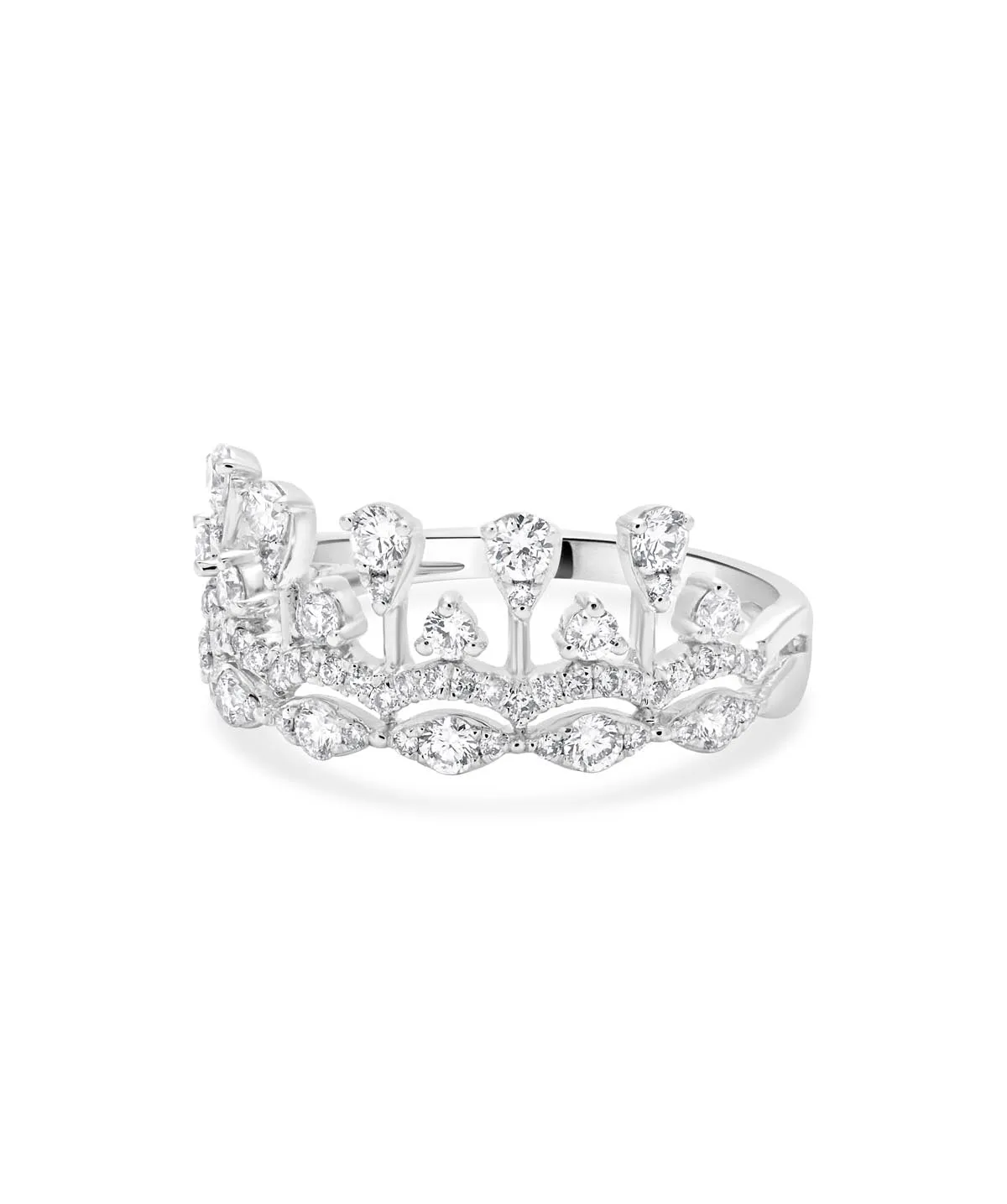 14K White Gold Diamond Crown Design Ring