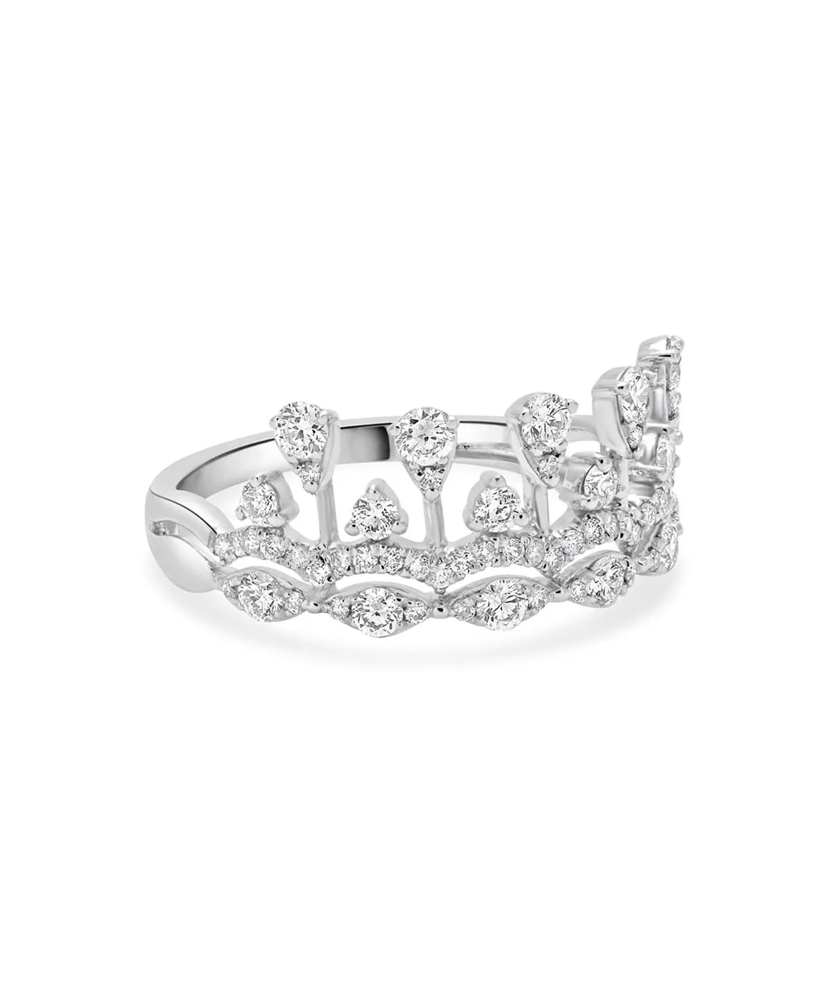 14K White Gold Diamond Crown Design Ring