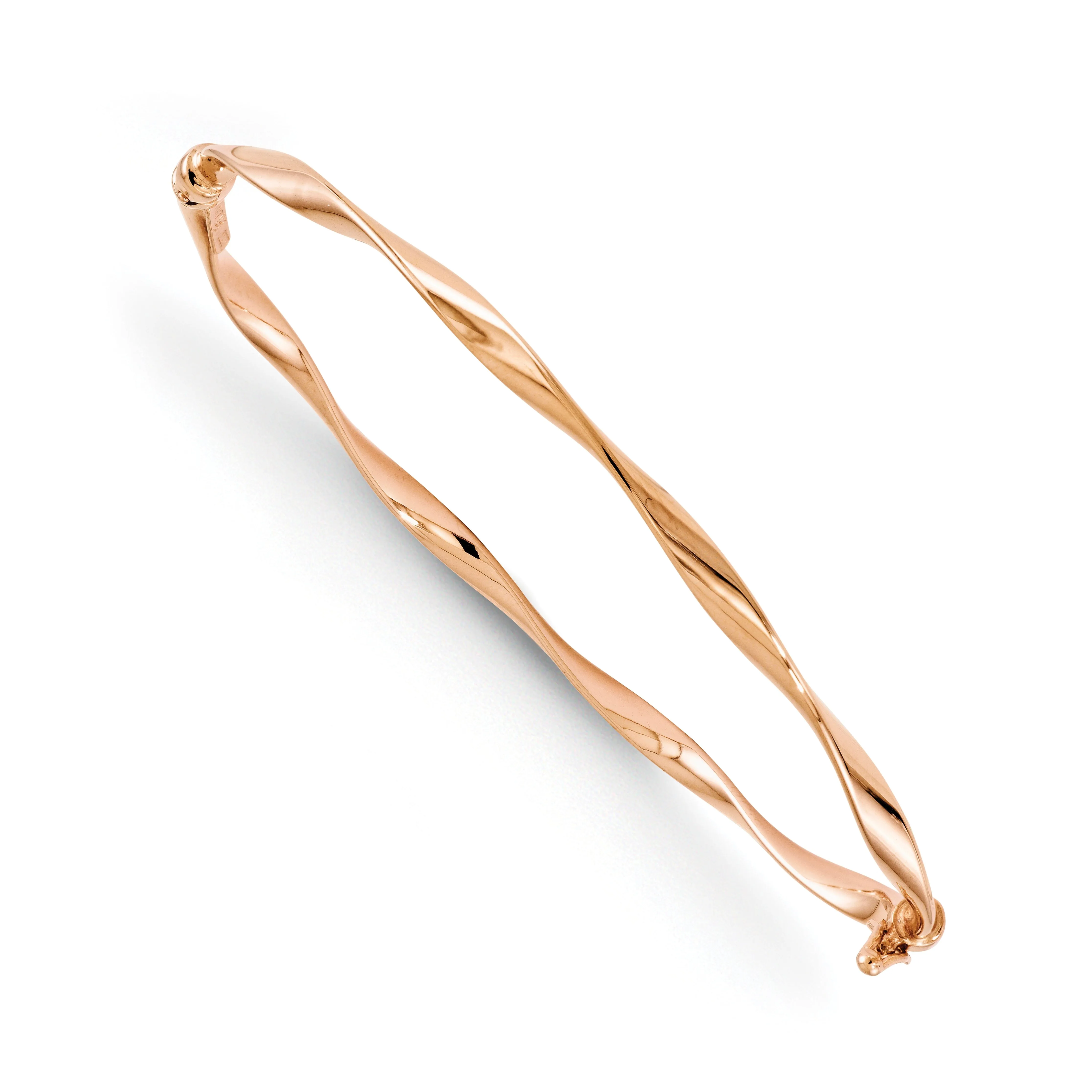 14kt Rose Gold Polished Twisted Hinged Bangle