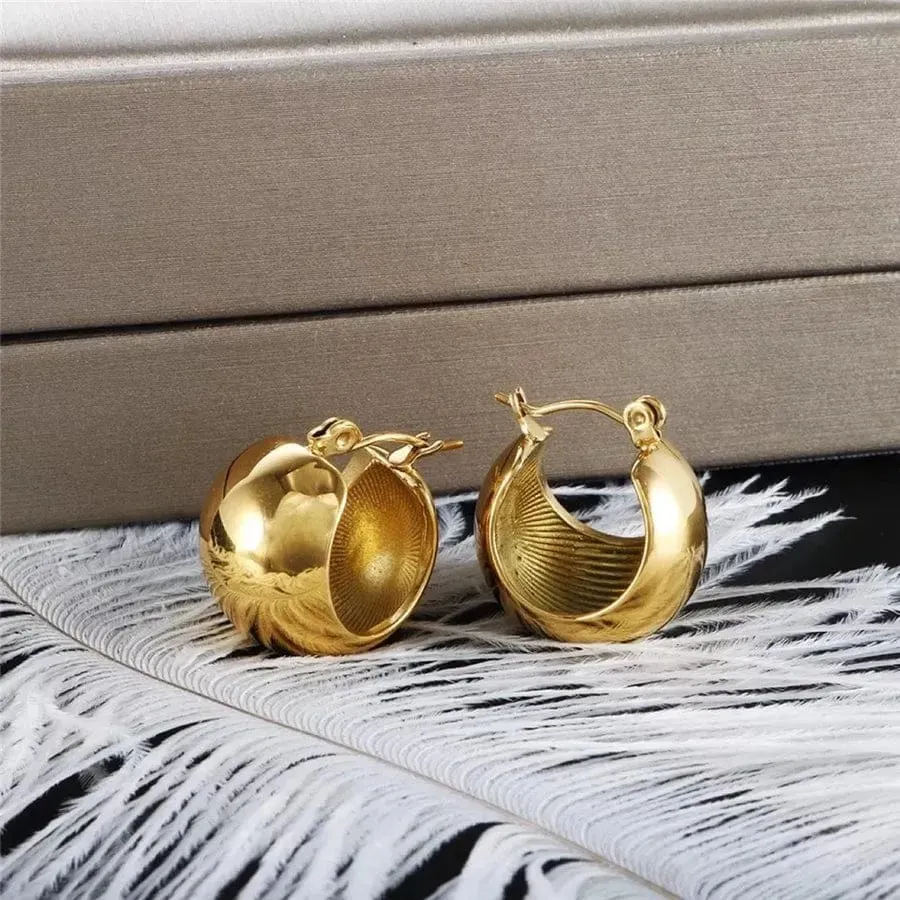 18K Gold Plated Basket Waterproof Stud Hoops Earrings