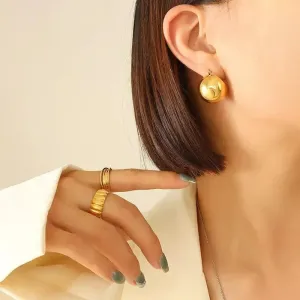 18K Gold Plated Basket Waterproof Stud Hoops Earrings