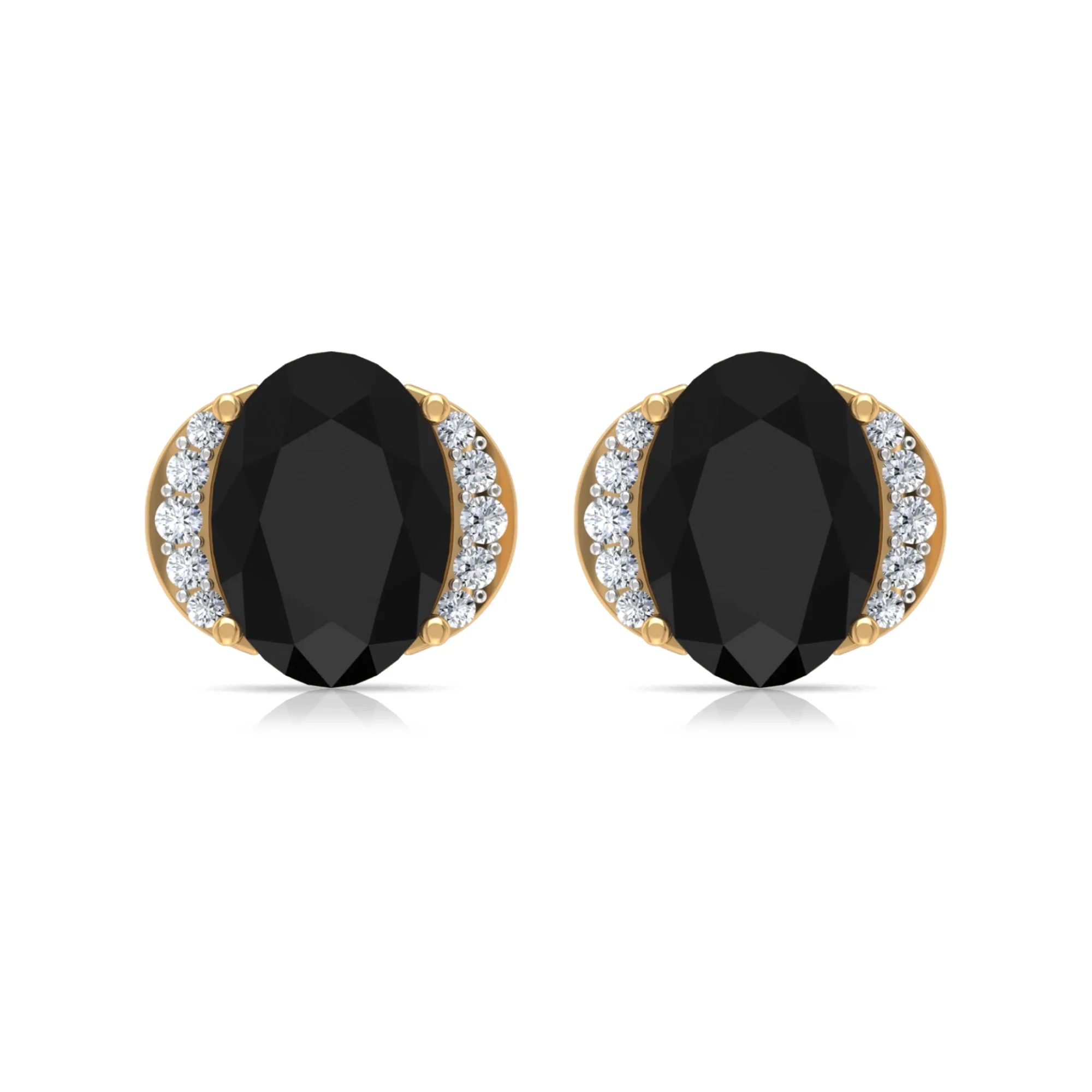 2.25 CT Oval Black Spinel Minimal Stud Earrings with Diamond Accent