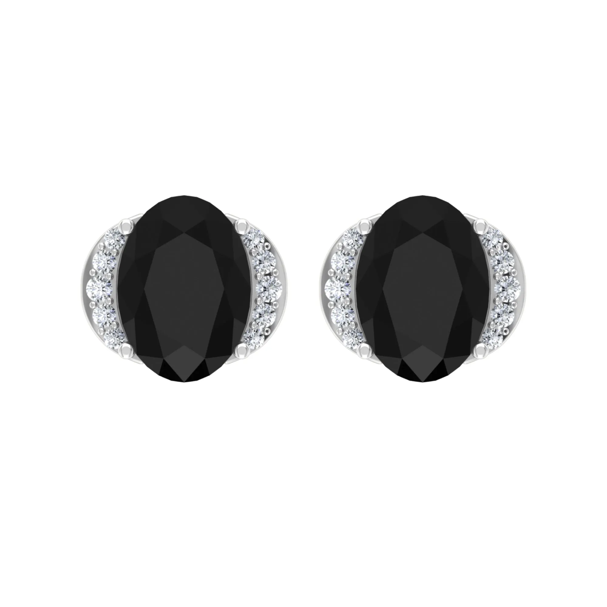 2.25 CT Oval Black Spinel Minimal Stud Earrings with Diamond Accent