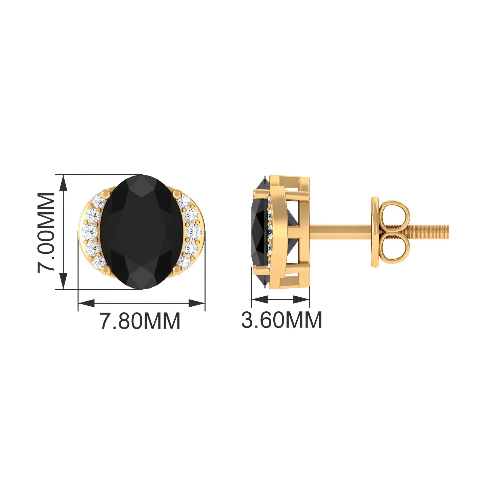 2.25 CT Oval Black Spinel Minimal Stud Earrings with Diamond Accent