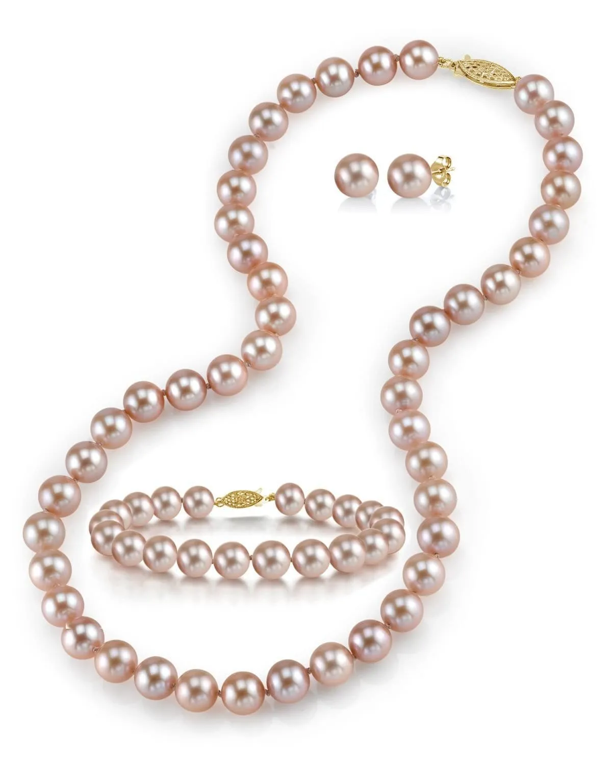 7.0-7.5mm Pink Freshwater Pearl Necklace, Bracelet & Earrings