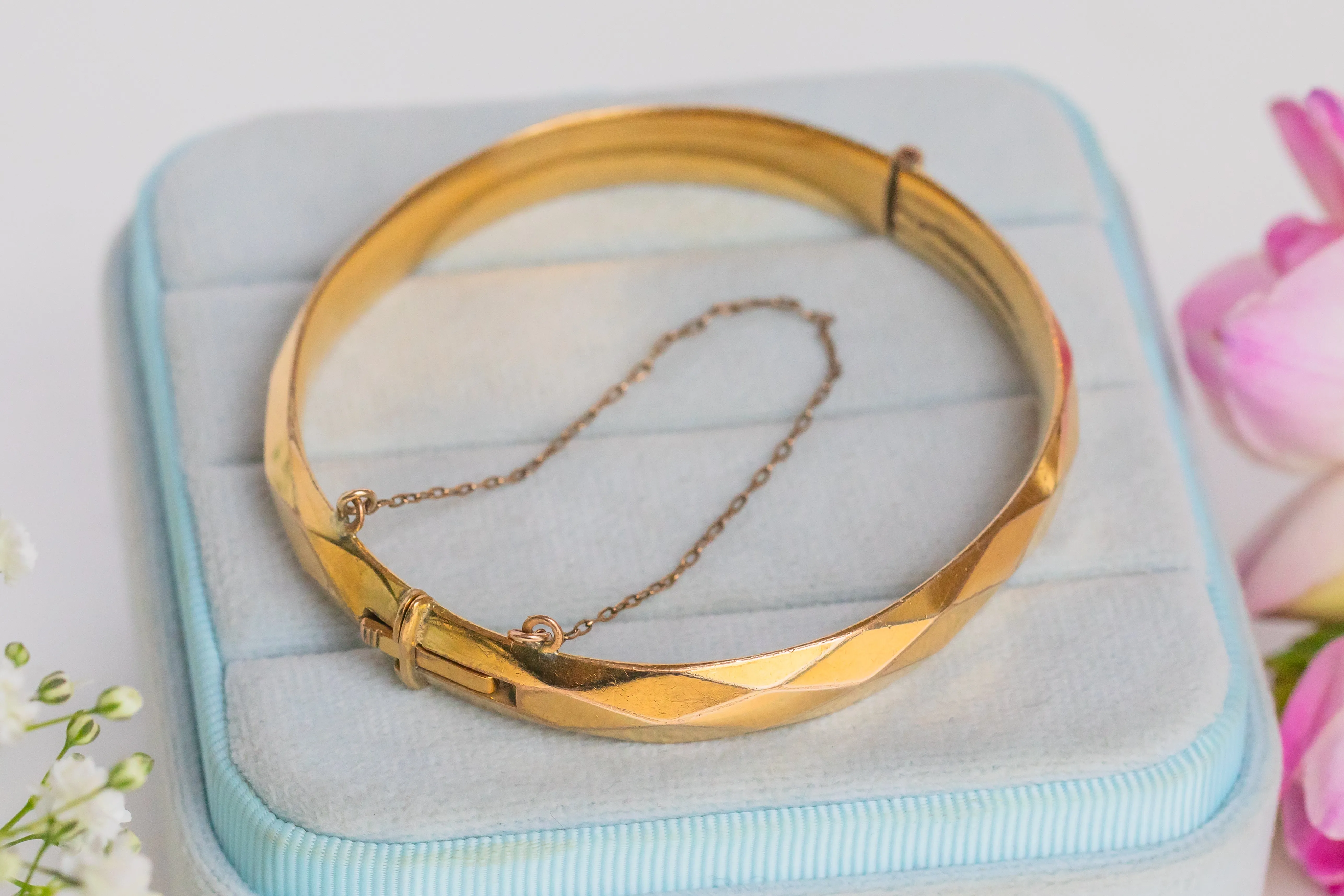 9ct Rolled Gold Faceted Bangle, 7"