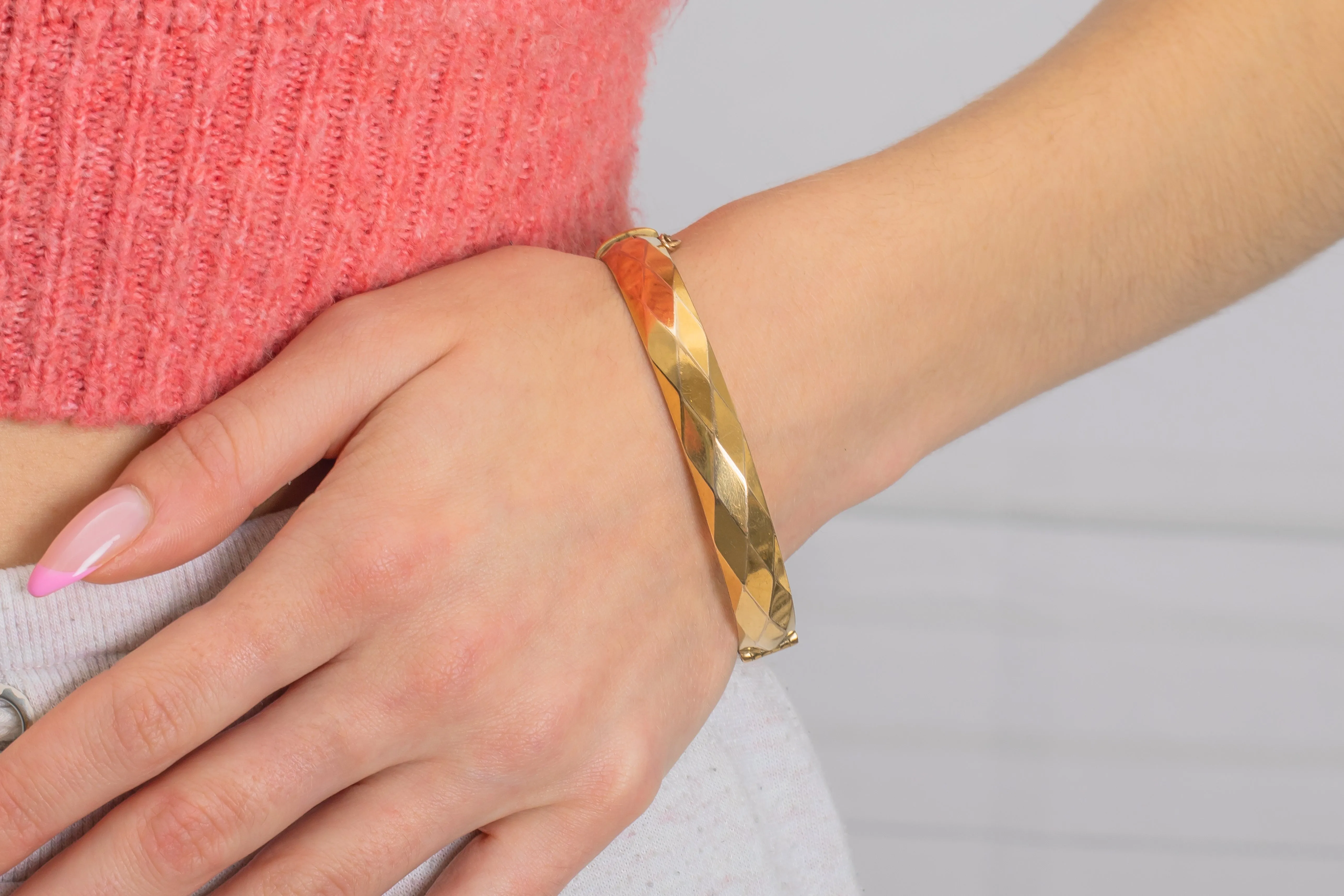 9ct Rolled Gold Faceted Bangle, 7"