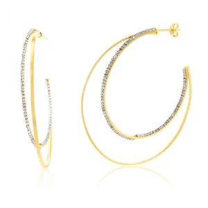 9ct Yellow Gold Silverfilled Large Double Layer Crystal Hoop Earrings