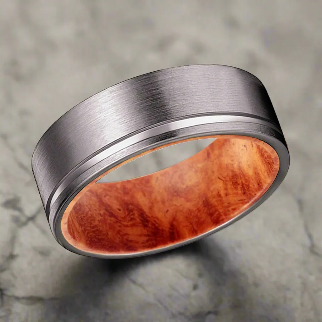 ADAR | Red Burl Wood, Gunmetal Tungsten Offset Groove