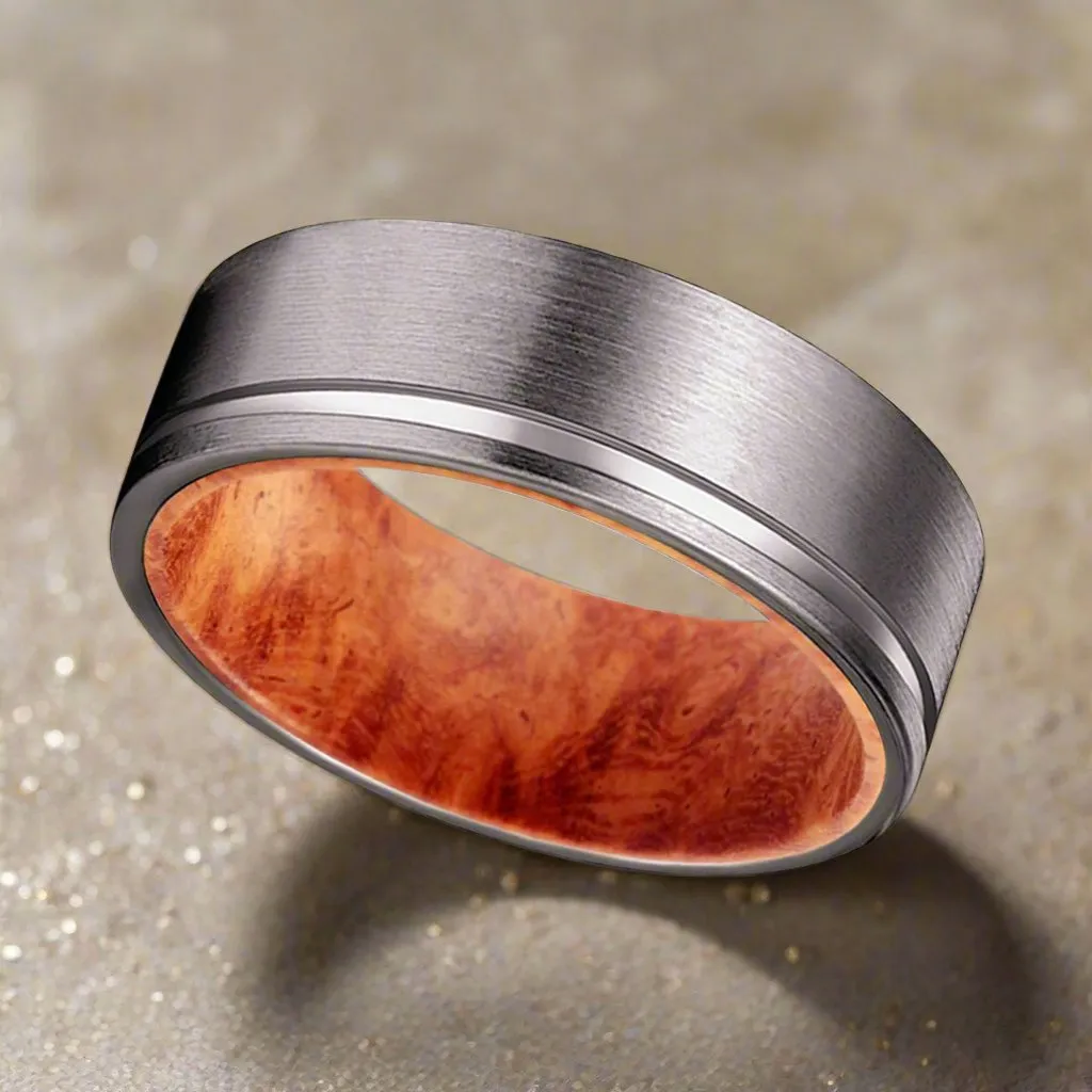 ADAR | Red Burl Wood, Gunmetal Tungsten Offset Groove