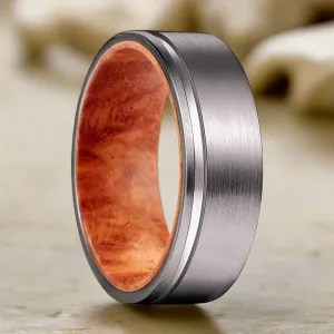 ADAR | Red Burl Wood, Gunmetal Tungsten Offset Groove