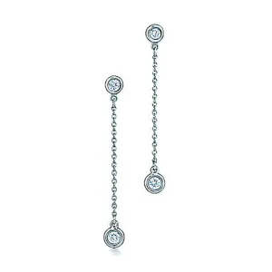 AFJ Diamond Collection - Station Drop Earrings with 4 Diamonds, 1.5" Length, 18k White Gold