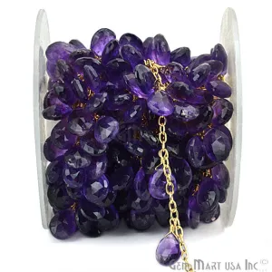 Amethyst Tear Drops Beads Gold Plated Wire Wrapped Briolette Rosary Chain