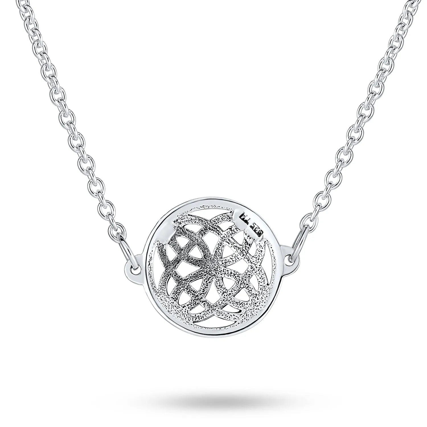 Ancient Celtic Love Knot Pendant Necklace in Sterling Silver Round Disc Medallion