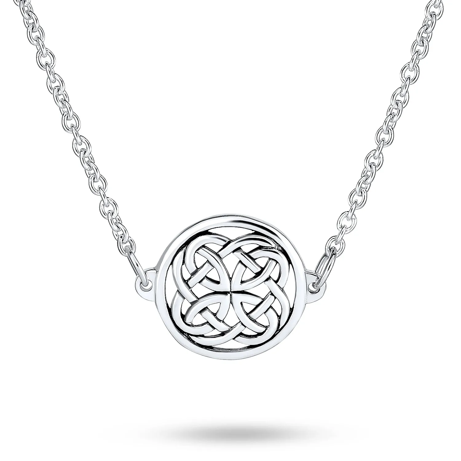 Ancient Celtic Love Knot Pendant Necklace in Sterling Silver Round Disc Medallion