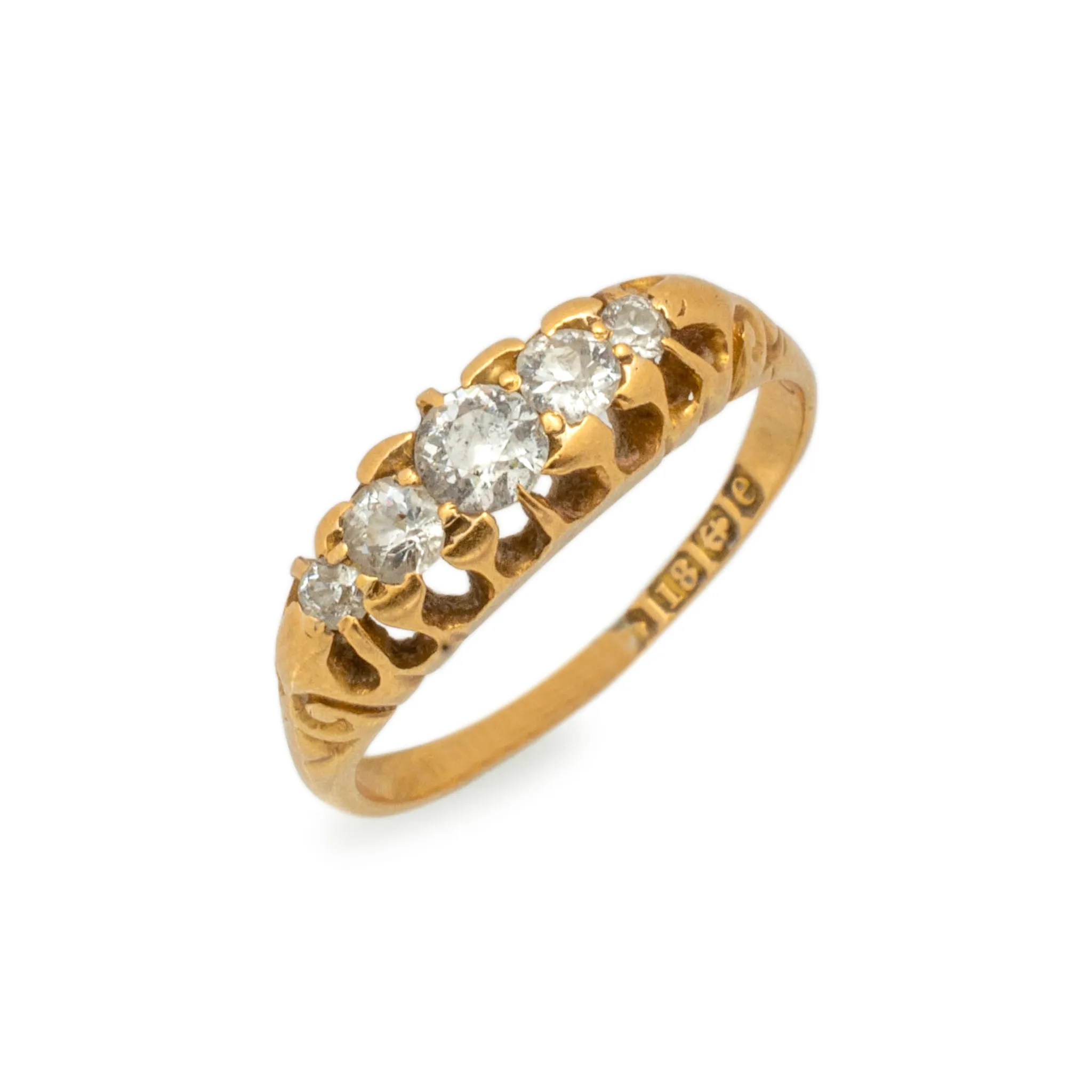 Antique Victorian 18K Yellow Gold Five Stone Cocktail Ring