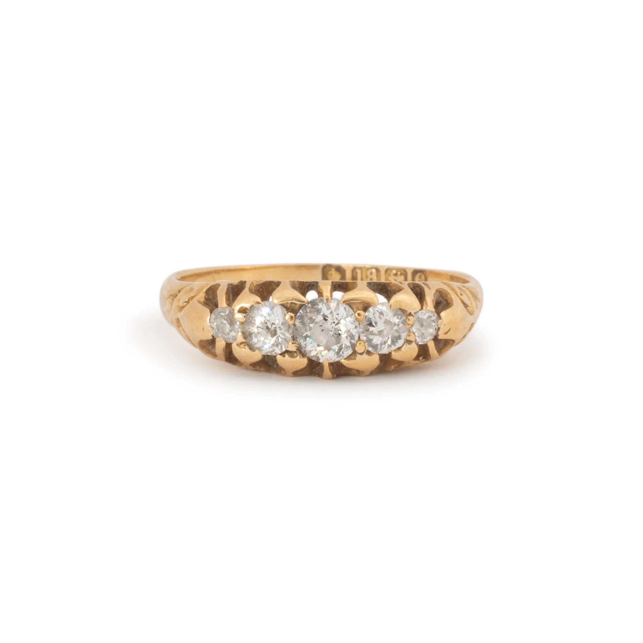 Antique Victorian 18K Yellow Gold Five Stone Cocktail Ring