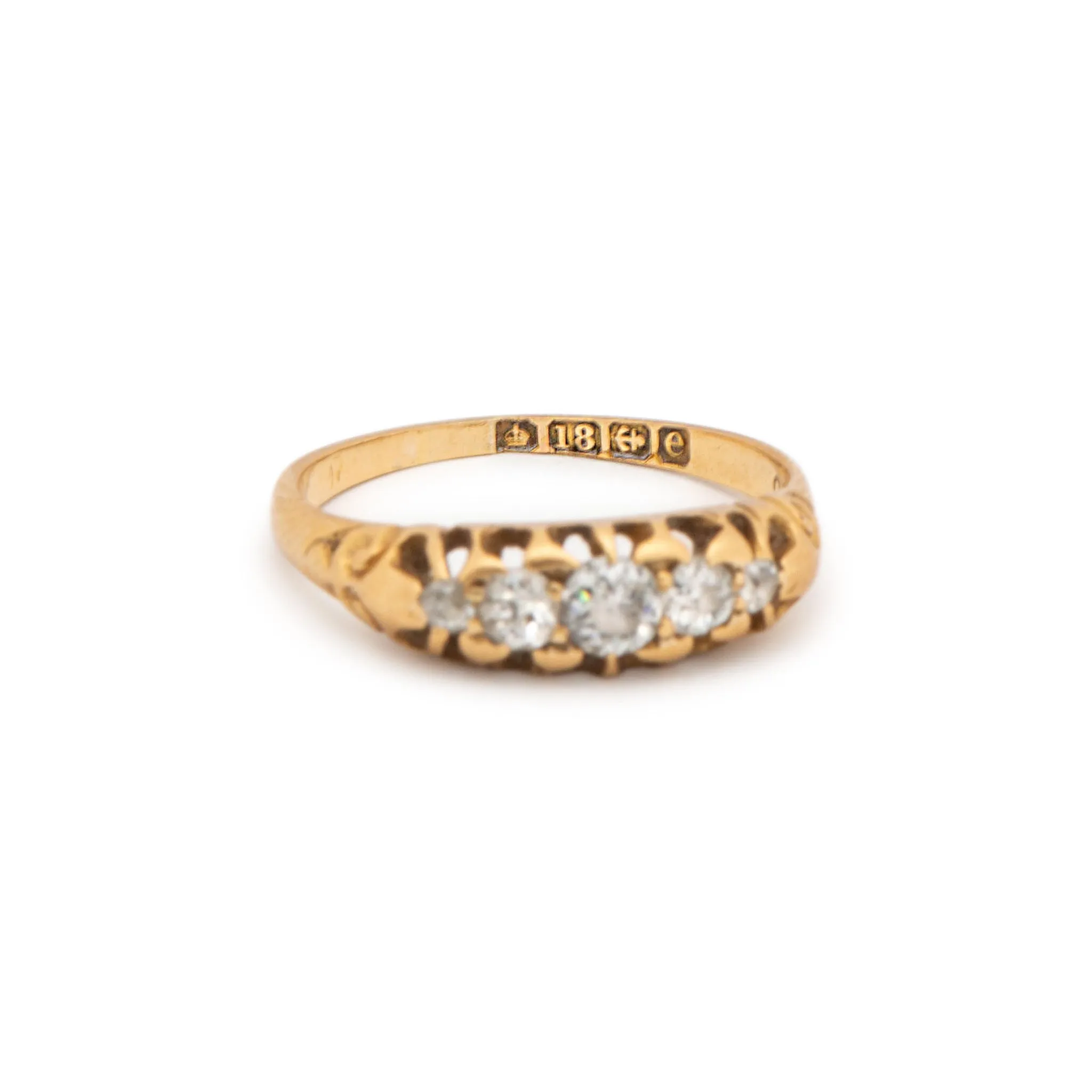 Antique Victorian 18K Yellow Gold Five Stone Cocktail Ring