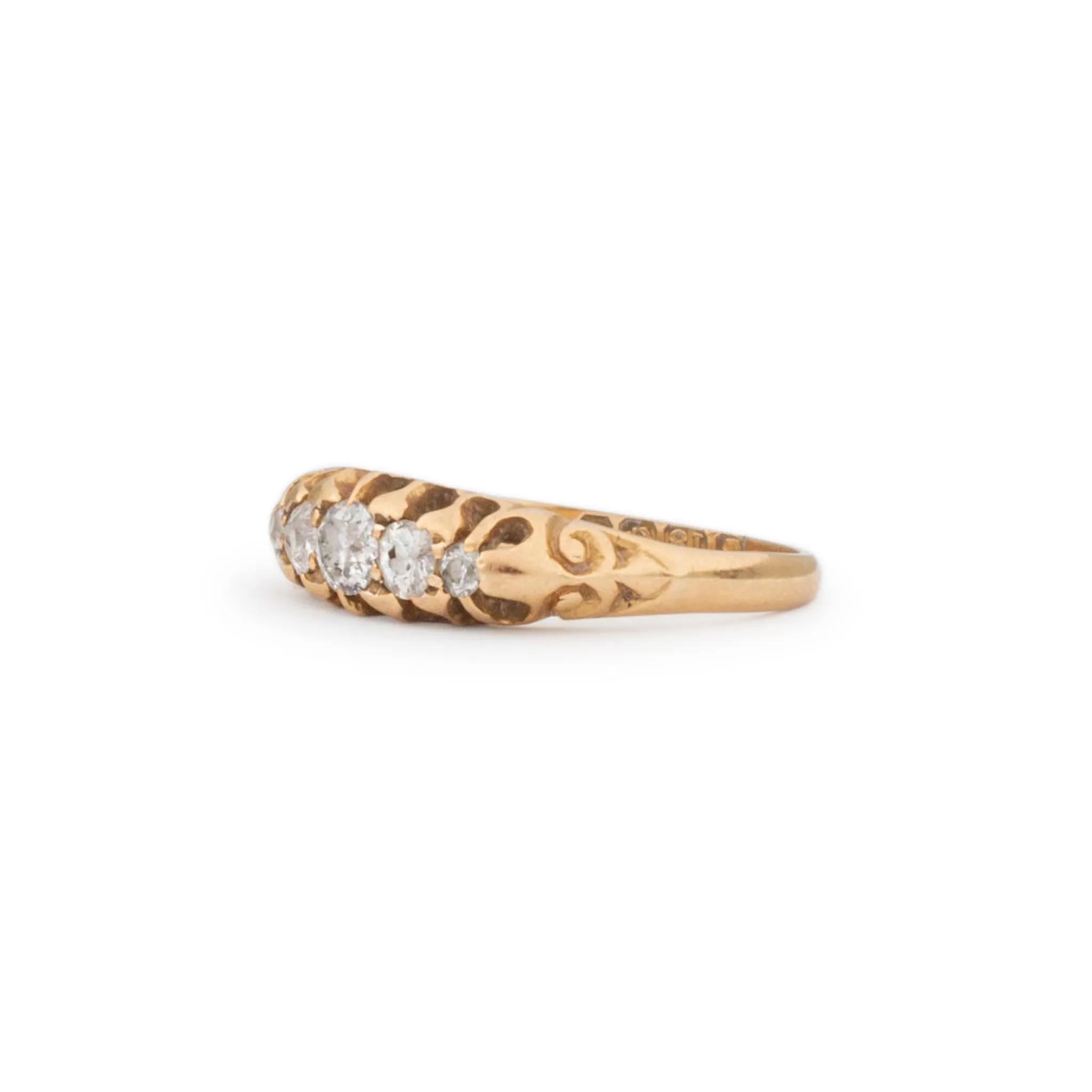 Antique Victorian 18K Yellow Gold Five Stone Cocktail Ring