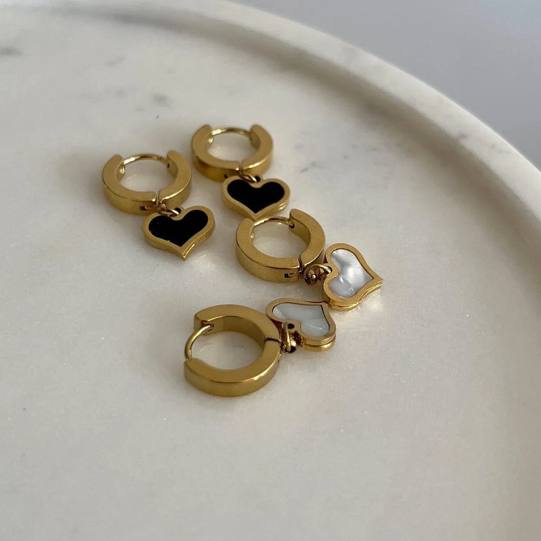 Antitarnish Dual Tone Gold Plated Geometric Heart Drop Earrings