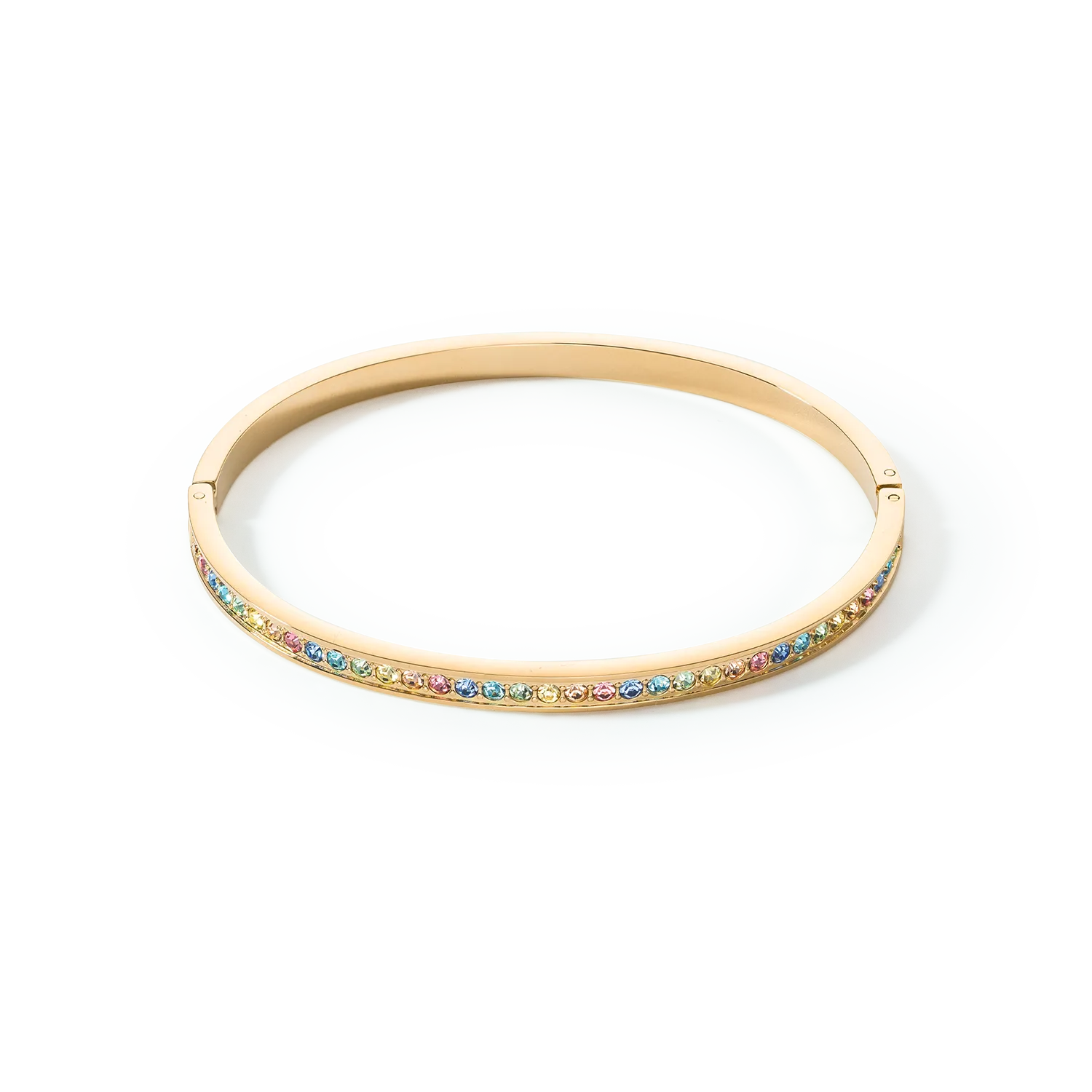 Bangle stainless steel & crystals slim gold multicolour pastel 19