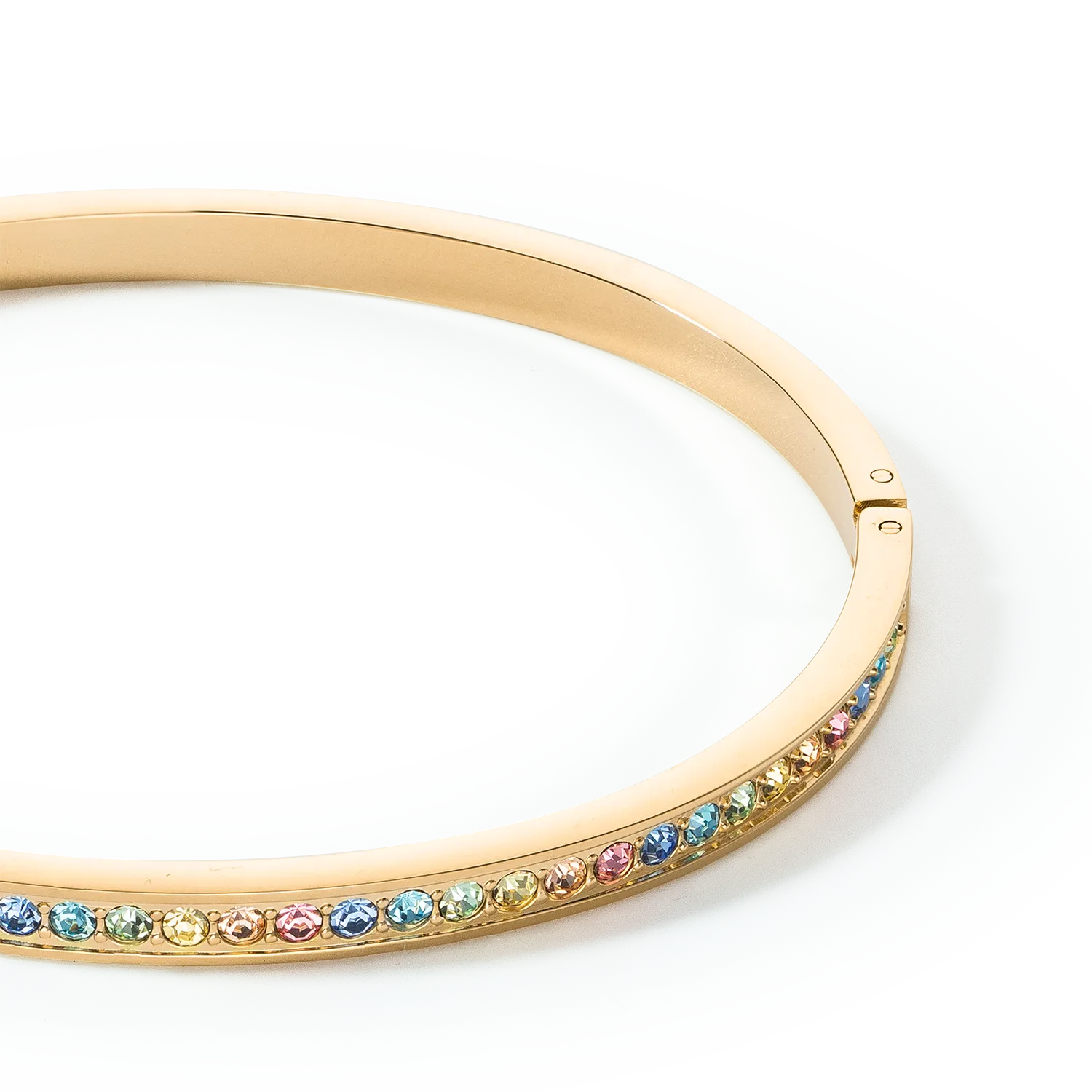 Bangle stainless steel & crystals slim gold multicolour pastel 19