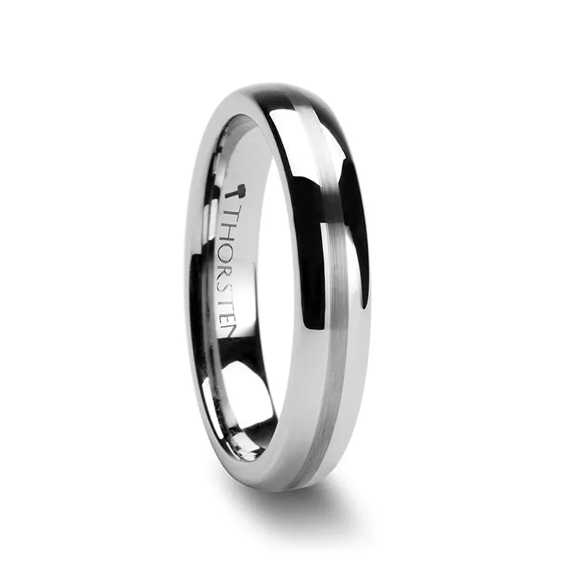 BELLATOR | Silver Tungsten Ring, Brushed Stripe, Domed, 4mm, 6mm, 7mm, 8mm