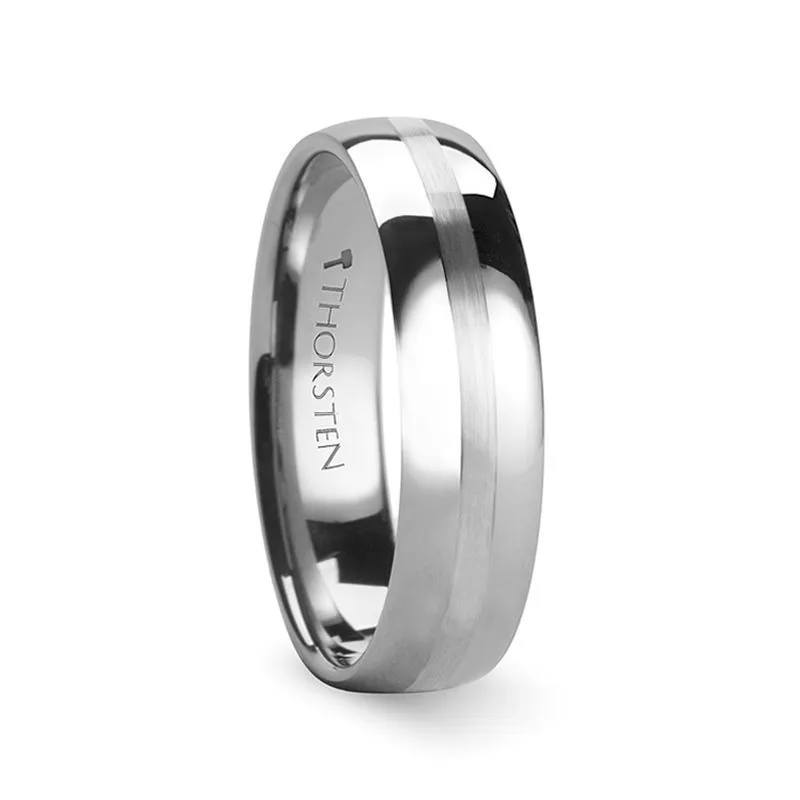 BELLATOR | Silver Tungsten Ring, Brushed Stripe, Domed, 4mm, 6mm, 7mm, 8mm