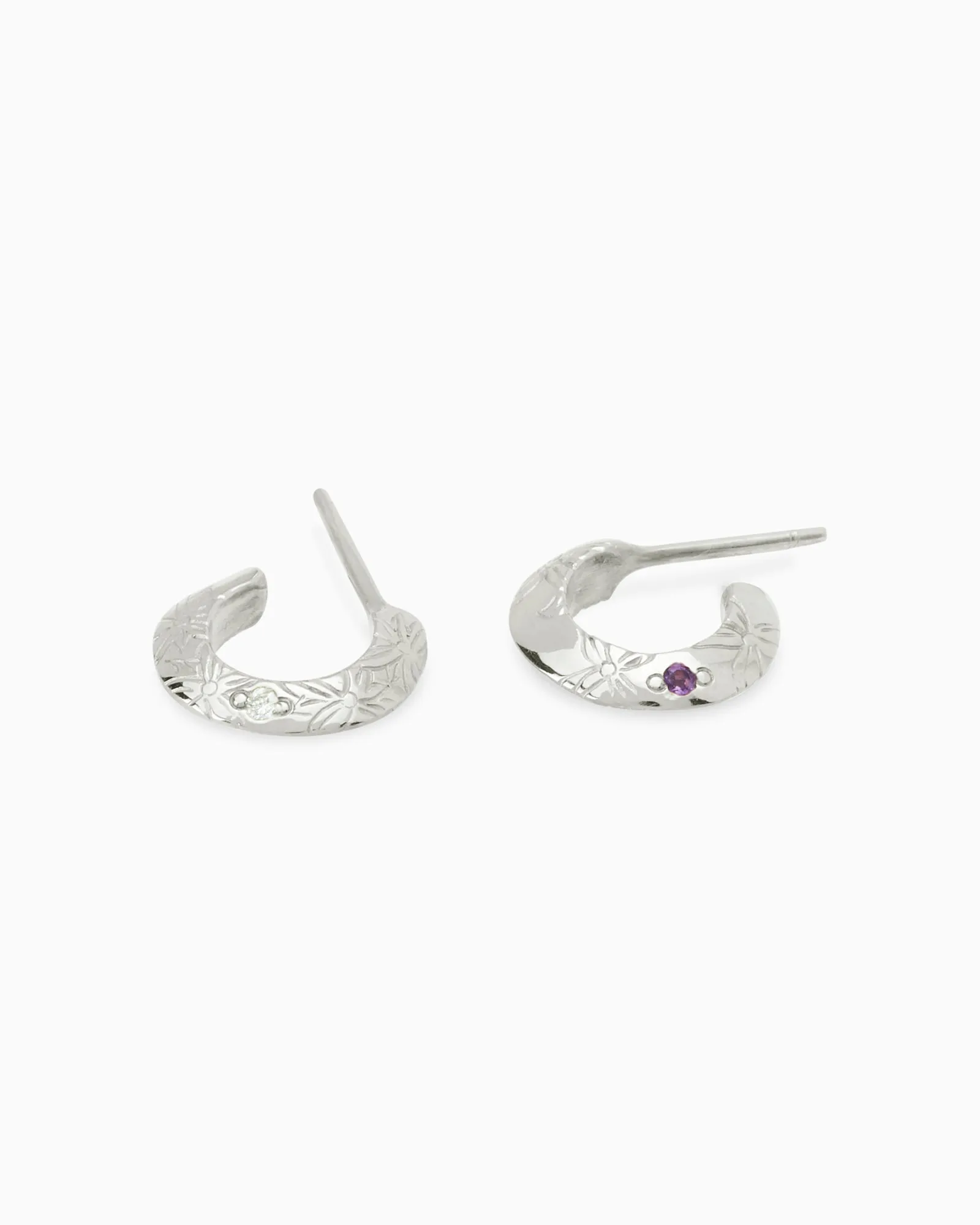 Birthflower Stone Huggies | Solid White Gold