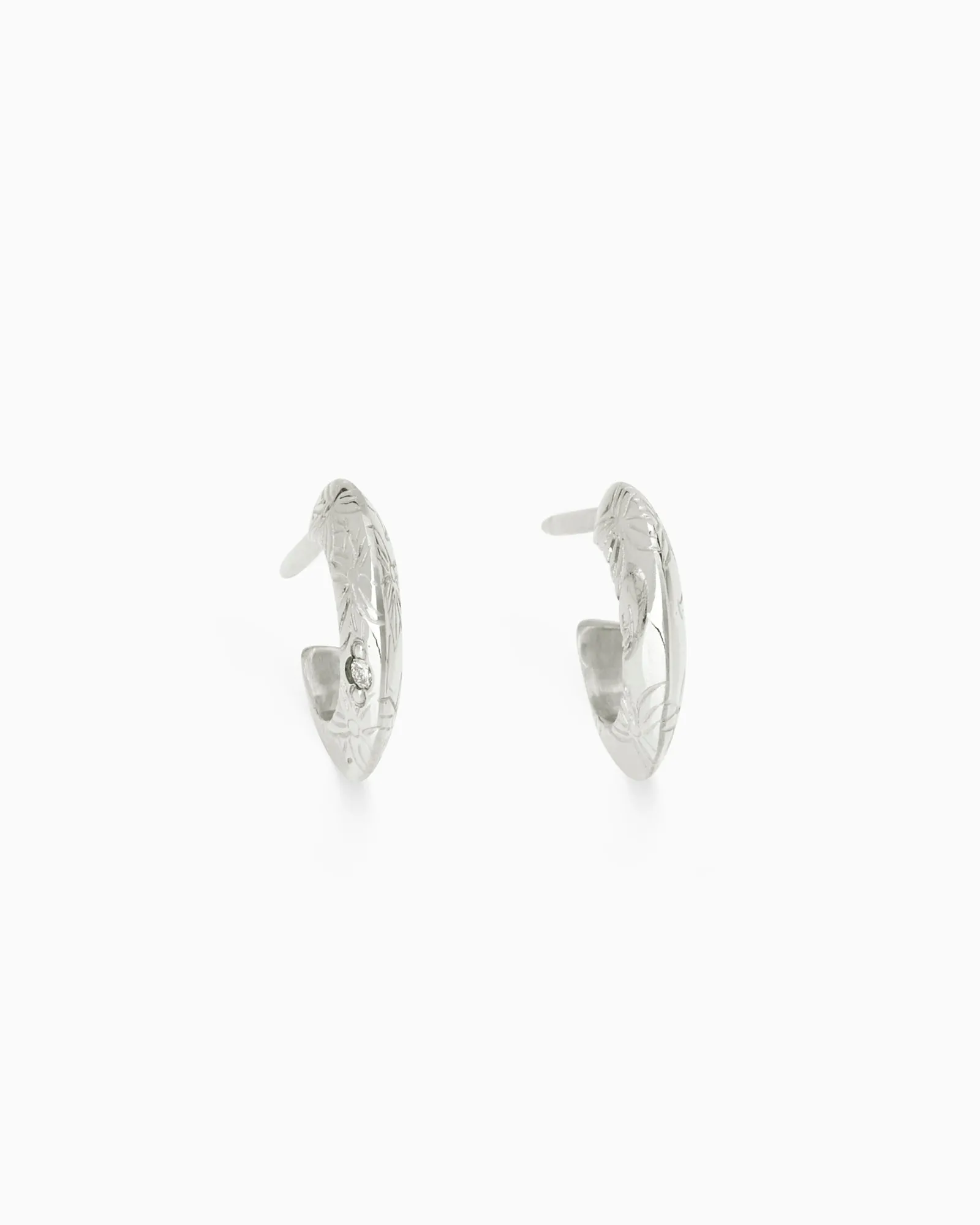 Birthflower Stone Huggies | Solid White Gold