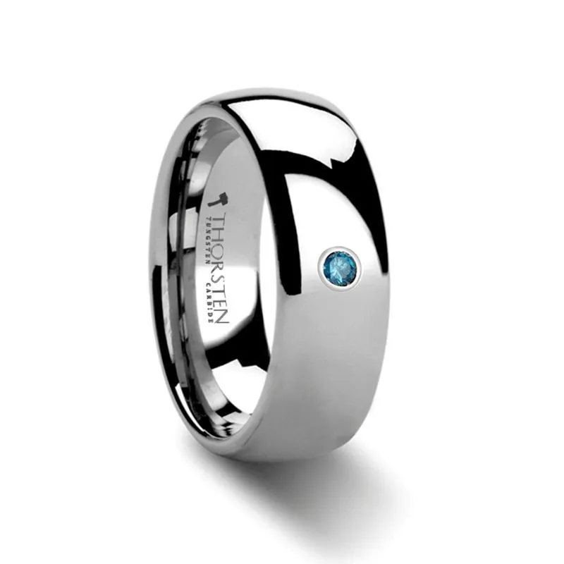 BUCKINGHAM | Silver Tungsten Ring, Blue Diamond, Domed