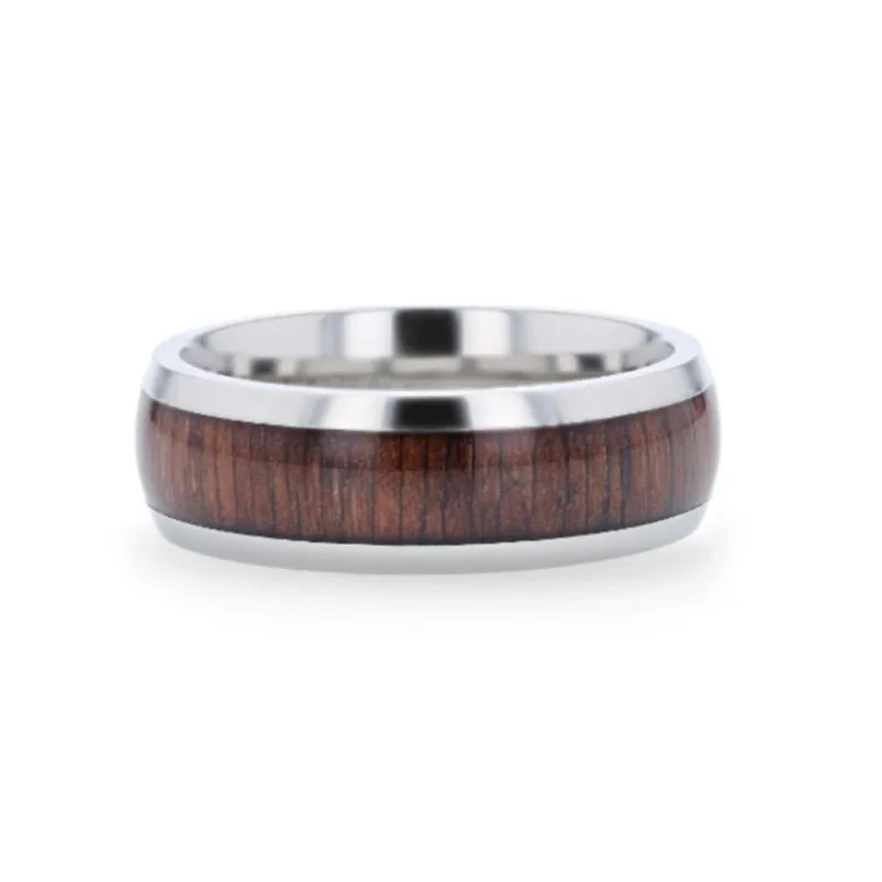 CARY | Silver Titanium Ring, Black Walnut Wood Inlay, Domed