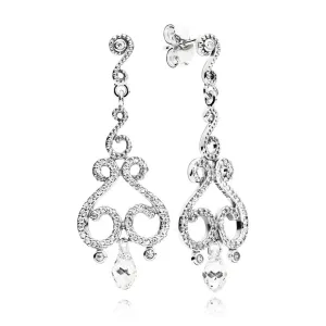 Chandelier  silver earrings with clear cubic zirconia and clear crystal