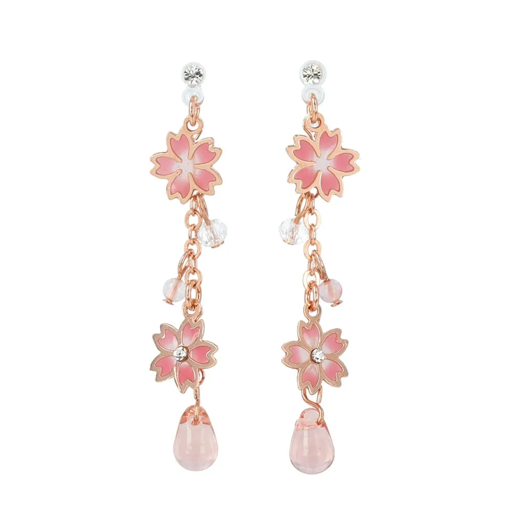 Cherry Blossom Sakura Linear Invisible Clip On Earrings