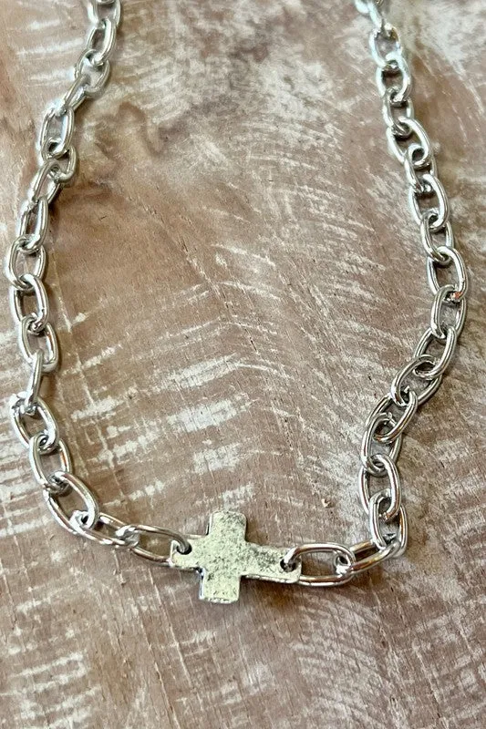 Cross My Heart Silver Chain Necklace