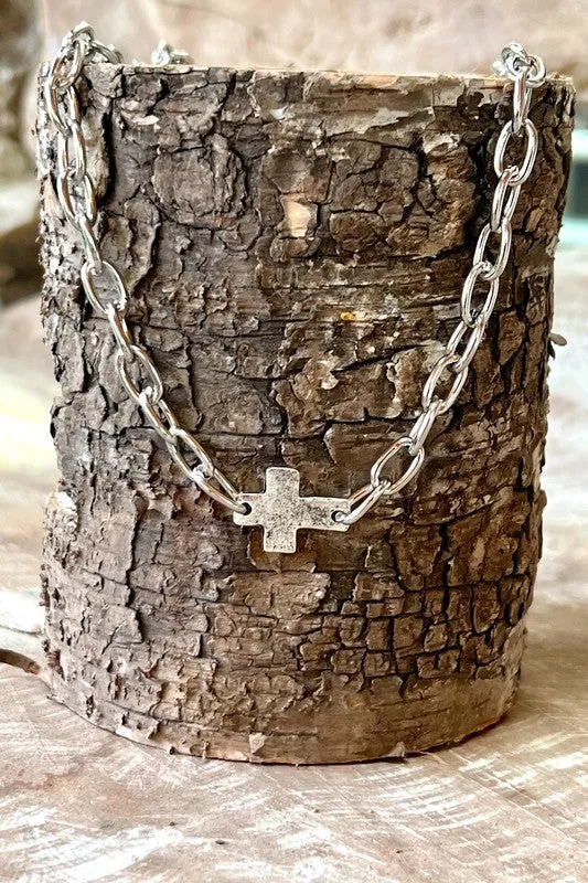 Cross My Heart Silver Chain Necklace