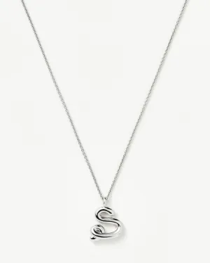 Curly Molten Initial Pendant Necklace - Initial S | Sterling Silver