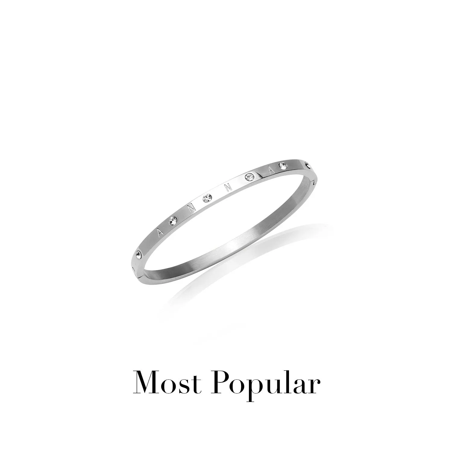 Custom Crystal Name Bangle (Silver)