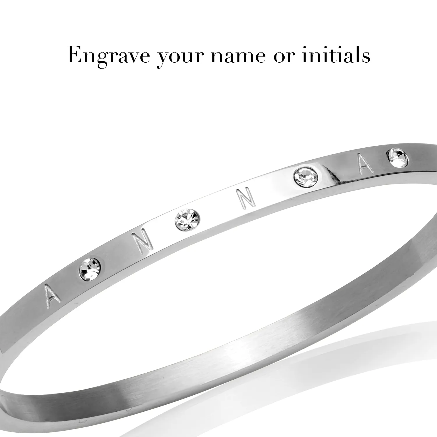 Custom Crystal Name Bangle (Silver)