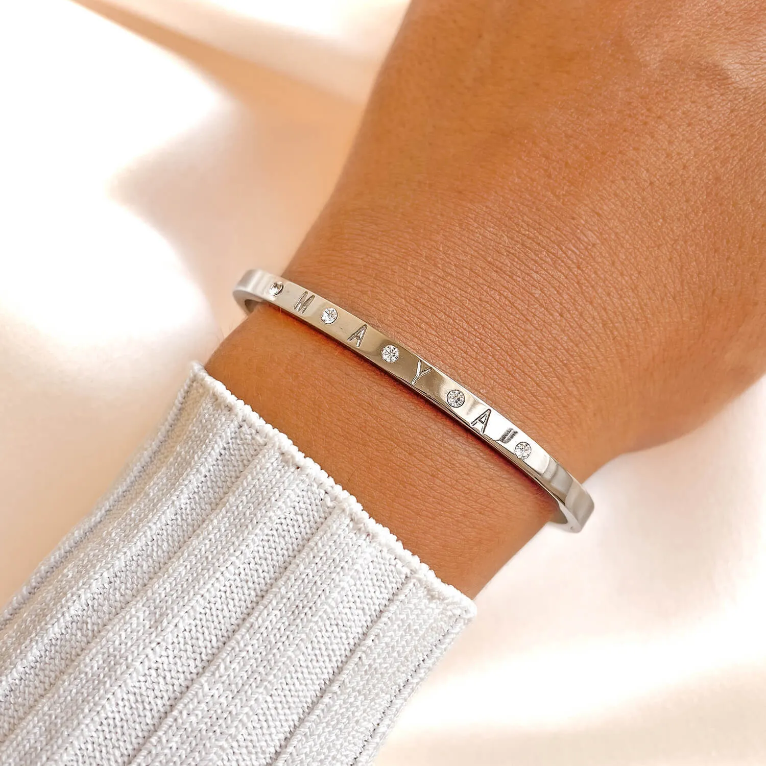 Custom Crystal Name Bangle (Silver)