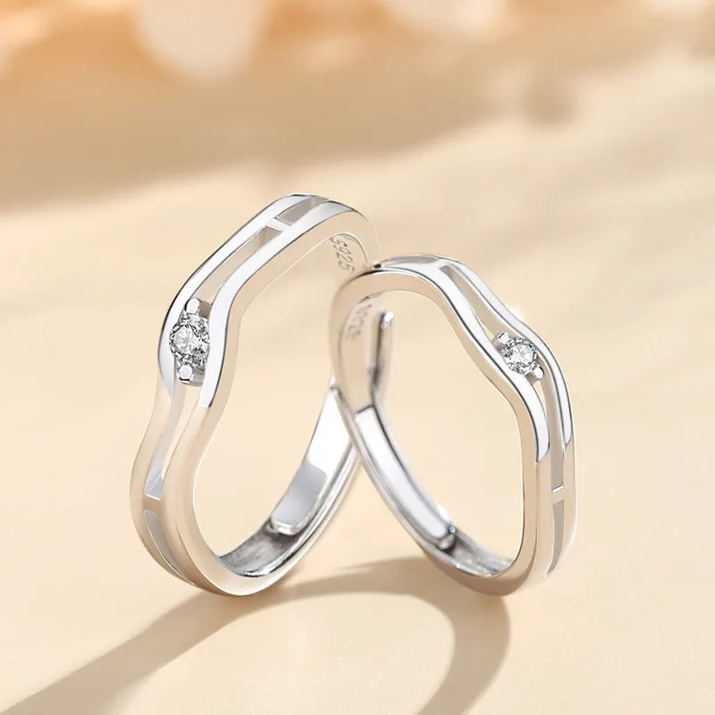 Cute Waves Couple Promise Rings Set