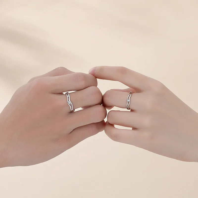 Cute Waves Couple Promise Rings Set